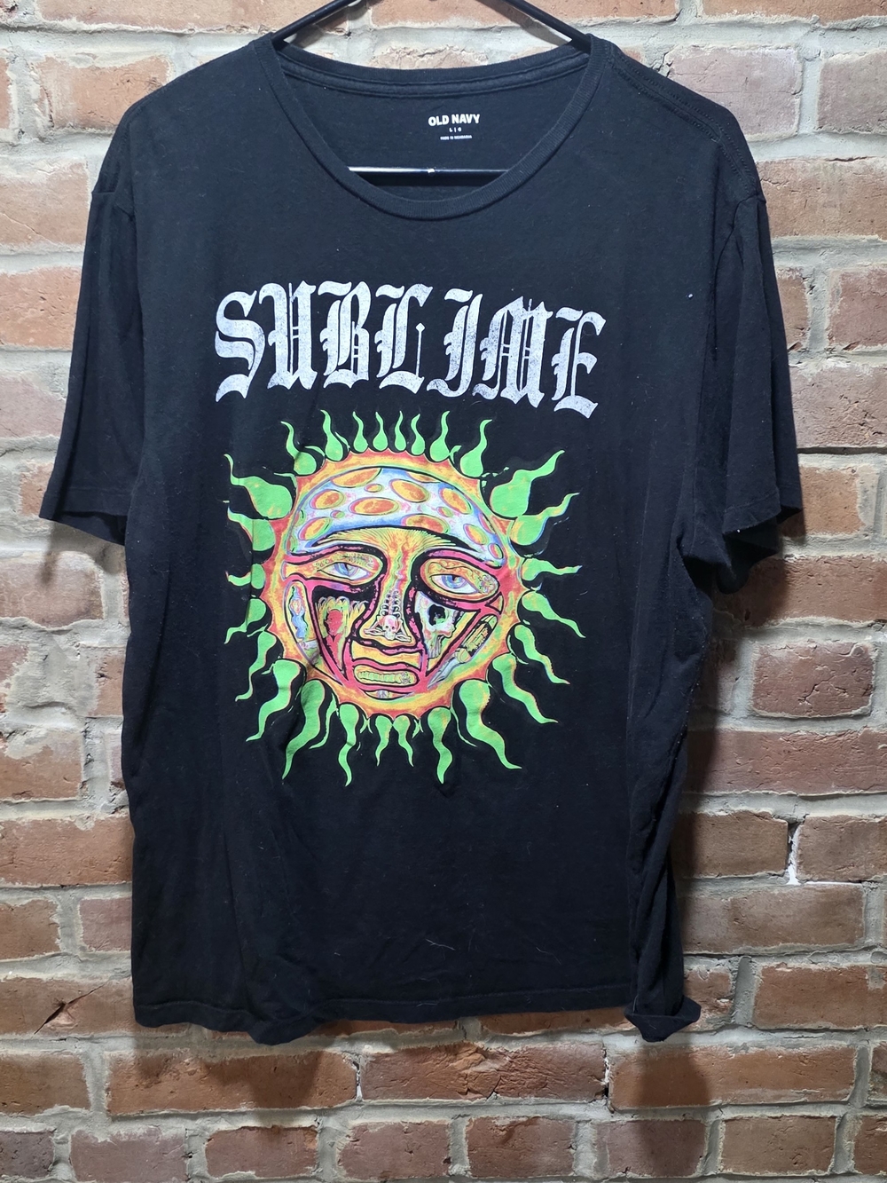 Old Navy Black Graphic Tee with Neon Sun Artwork